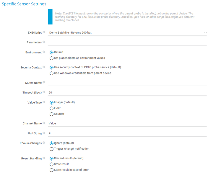 Specific Sensor Settings